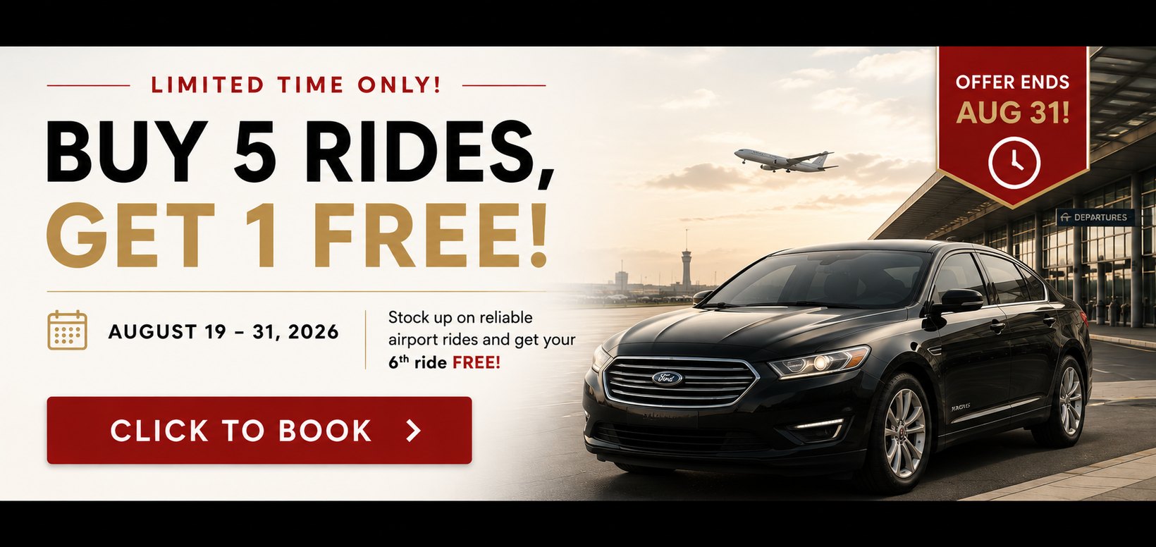 Limited time only: buy 5 rides, get 1 free. August 19 to 31, 2026. Click to book.
